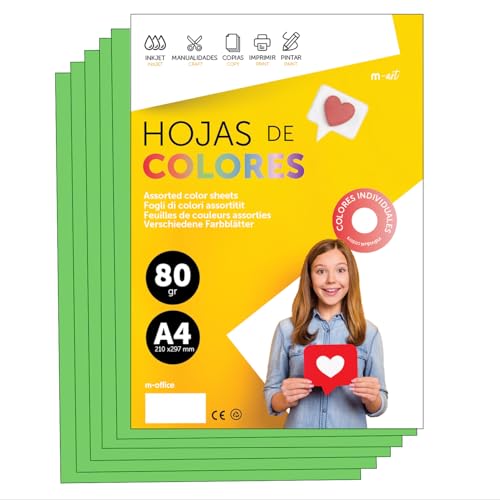 Buntes Papier A4 80g für Drucker & Basteln, Farbige Blätter für Kinder, Kreativprojekte, Karten & Schule M-office (100 Blatt, Grün) von m-office