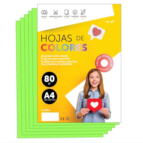 Buntes Papier A4 80g für Drucker & Basteln, Farbige Blätter für Kinder, Kreativprojekte, Karten & Schule M-office (100 Blatt, Grün Neon) von m-office