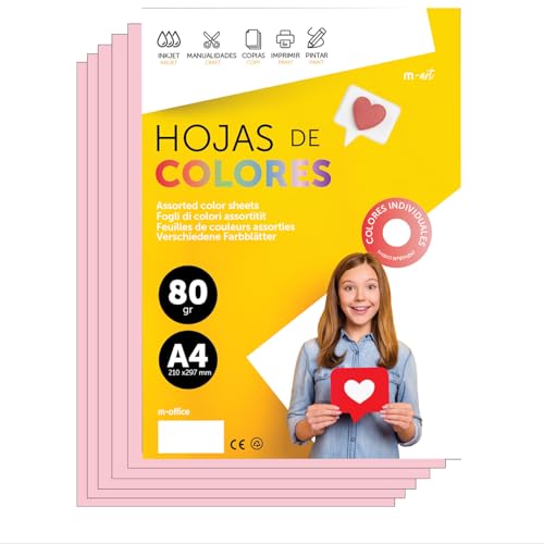 Buntes Papier A4 80g für Drucker & Basteln, Farbige Blätter für Kinder, Kreativprojekte, Karten & Schule M-office (100 Blatt, Hellrosa) von m-office