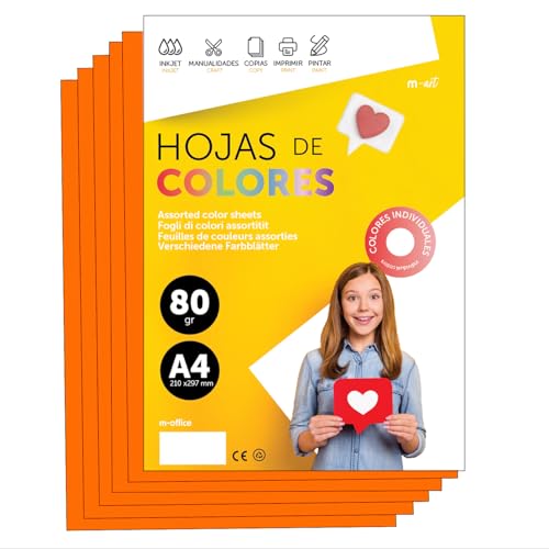 Buntes Papier A4 80g für Drucker & Basteln, Farbige Blätter für Kinder, Kreativprojekte, Karten & Schule M-office (100 Blatt, Orange) von m-office