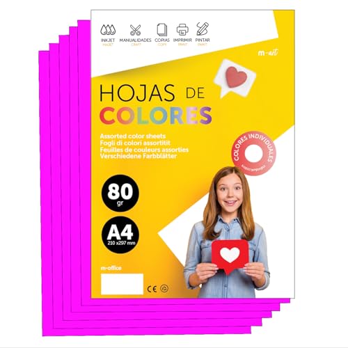 Buntes Papier A4 80g für Drucker & Basteln, Farbige Blätter für Kinder, Kreativprojekte, Karten & Schule M-office (100 Blatt, Neonrosa) von m-office