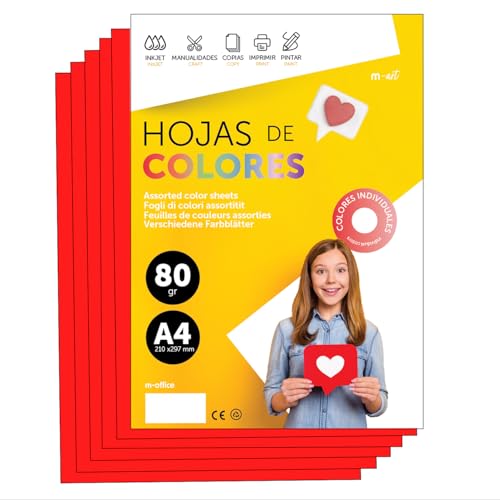 Buntes Papier A4 80g für Drucker & Basteln, Farbige Blätter für Kinder, Kreativprojekte, Karten & Schule M-office (100 Blatt, Rot) von m-office