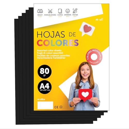 Buntes Papier A4 80g für Drucker & Basteln, Farbige Blätter für Kinder, Kreativprojekte, Karten & Schule M-office (100 Blatt, Schwarz) von m-office