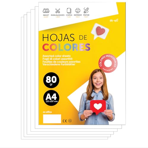 Buntes Papier A4 80g für Drucker & Basteln, Farbige Blätter für Kinder, Kreativprojekte, Karten & Schule M-office (100 Blatt, Weiß) von m-office