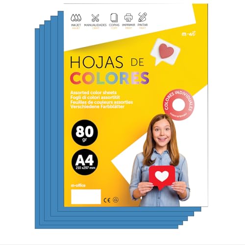 Buntes Papier A4 80g für Drucker & Basteln, Farbige Blätter für Kinder, Kreativprojekte, Karten & Schule M-office (250 Blatt, Blau) von m-office