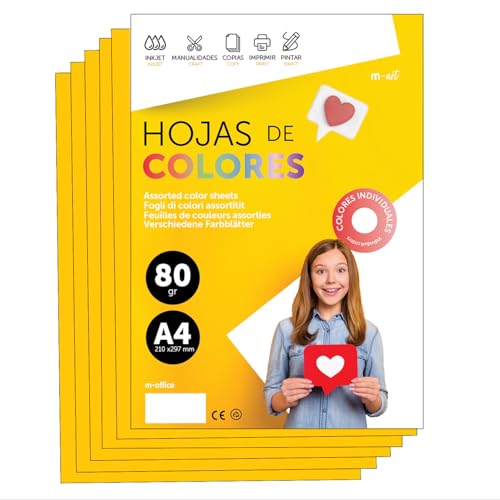 Buntes Papier A4 80g für Drucker & Basteln, Farbige Blätter für Kinder, Kreativprojekte, Karten & Schule M-office (250 Blatt, Gold) von m-office