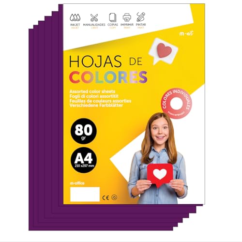 Buntes Papier A4 80g für Drucker & Basteln, Farbige Blätter für Kinder, Kreativprojekte, Karten & Schule M-office (250 Blatt, Violett) von m-office