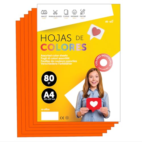 Buntes Papier A4 80g für Drucker & Basteln, Farbige Blätter für Kinder, Kreativprojekte, Karten & Schule M-office (250 Blatt, Neonorange) von m-office