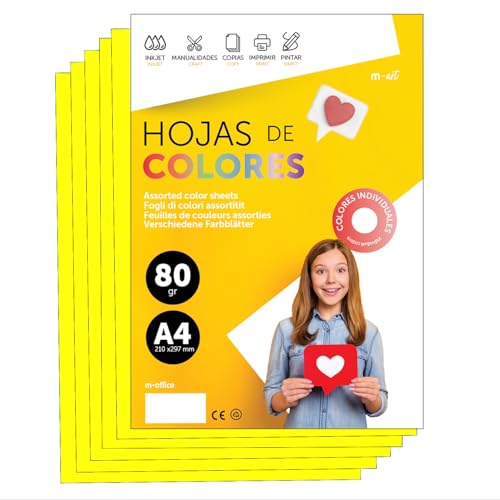 Buntes Papier A4 80g für Drucker & Basteln, Farbige Blätter für Kinder, Kreativprojekte, Karten & Schule M-office (50 Blatt, Gelb Neon) von m-office