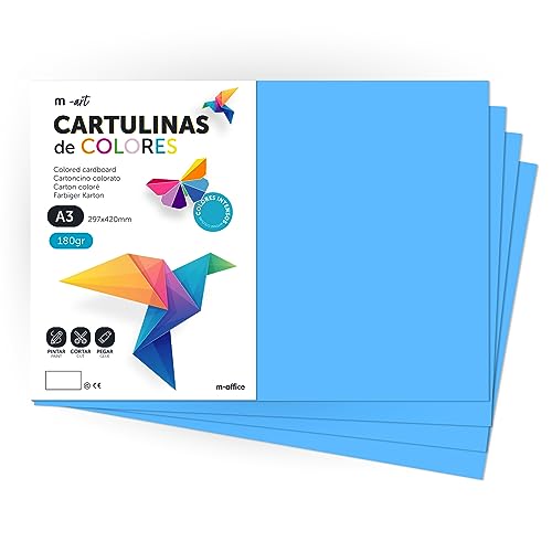 Cartulina de Colores, Cartulina A3, Folios Colores 180gr, Bloc cartulina colores intensos, Ideal para Manualidades, Imprimir tus Documentos y Diseños Creativos · m-office (25 Hojas, Azul Turquesa) von m-office