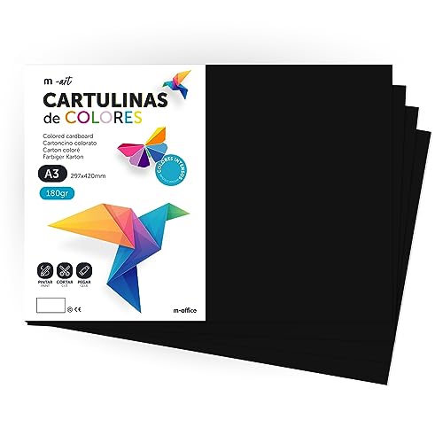 Cartulina de Colores, Cartulina A3, Folios Colores 180gr, Bloc cartulina colores intensos, Ideal para Manualidades, Imprimir tus Documentos y Diseños Creativos · m-office (25 Hojas, Negro) von m-office