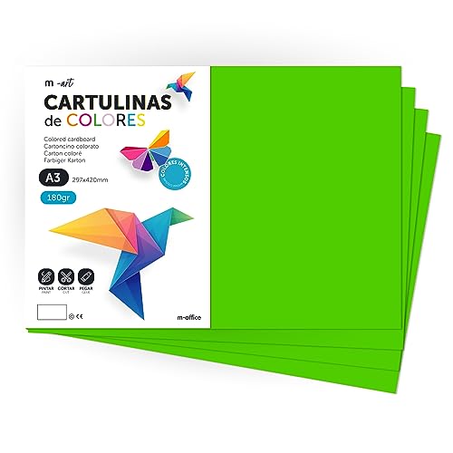 Cartulina de Colores, Cartulina A3, Folios Colores 180gr, Bloc cartulina colores intensos, Ideal para Manualidades, Imprimir tus Documentos y Diseños Creativos · m-office (25 Hojas, Verde Fuerte) von m-office