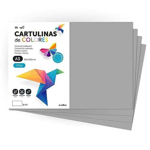 Cartulina de Colores, Cartulina A3, Folios Colores 180gr, Bloc cartulina colores intensos, Ideal para Manualidades, Imprimir tus Documentos y Diseños Creativos · m-office (50 Hojas, Gris) von m-office