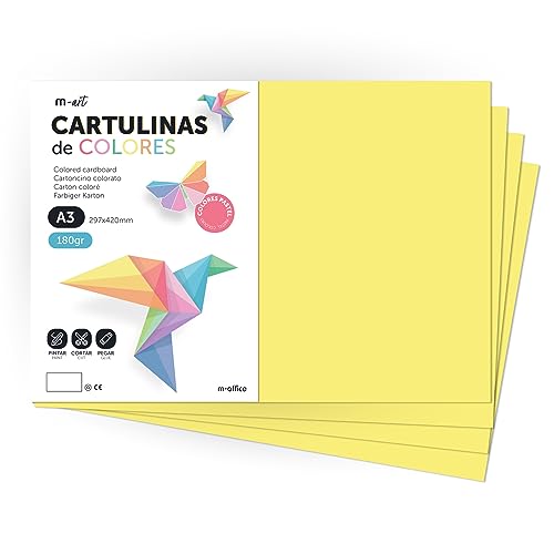 Cartulina de Colores, Cartulina A3, Folios Colores 180gr, Bloc cartulina colores pastel, Ideal para Manualidades, Imprimir tus Documentos y Diseños Creativos · m-office (200 Hojas, Amarillo) von m-office