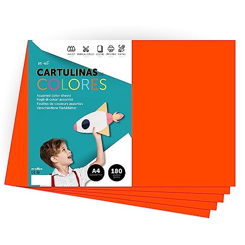 Farbkarton, A4-Farbkarton, intensive Farben, 180 g, für Bastelarbeiten, Drucken Sie Ihre Dokumente und kreativen Designs, Farbfolien A4 · m-office (100 Blatt, Orange) von m-office