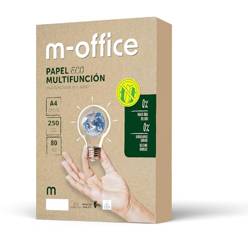 Papier Recycelt din A4, Packung mit A4 Blättern 80g, Papier für Kopierer und Drucker, Packung mit 250 Blättern A4 100% Recyceltes Papier · m-office (1 Packung) von m-office