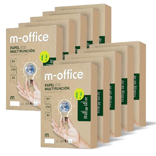 Recyclingpapier, DIN A4, 80 g, Papier für Kopierer und Drucker, 10 Packungen mit 250 Blatt A4, 100% Recyclingpapier, m-office (2500 Blatt) von m-office