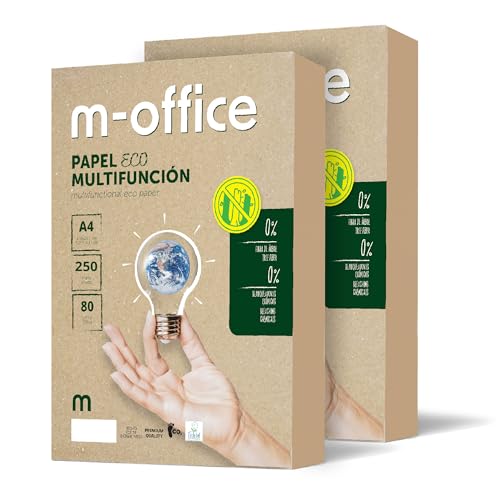 Recyclingpapier, DIN A4, 80 g, Papier für Kopierer und Drucker, 2 Packungen mit 250 Blatt A4, 100% Recyclingpapier, m-office (500 Blatt) von m-office