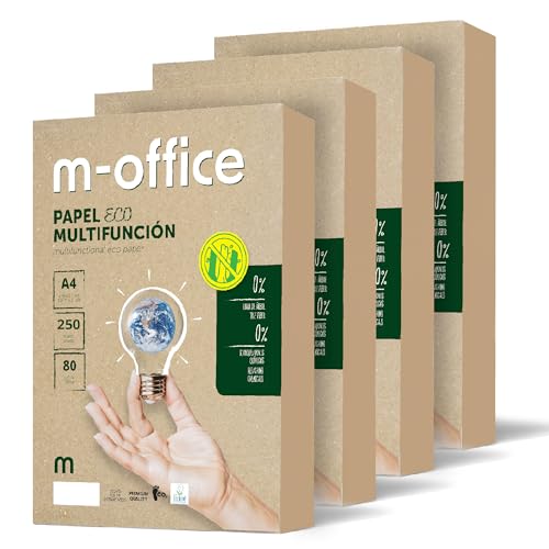 Recyclingpapier, DIN A4, 80 g, Papier für Kopierer und Drucker, 4 Packungen mit 250 Blatt A4, 100% Recyclingpapier, m-office (1000 Blatt) von m-office