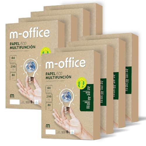 Recyclingpapier, DIN A4, 80 g, Papier für Kopierer und Drucker, 8 Packungen mit 250 Blatt A4, 100% Recyclingpapier, m-office (2000 Blatt) von m-office