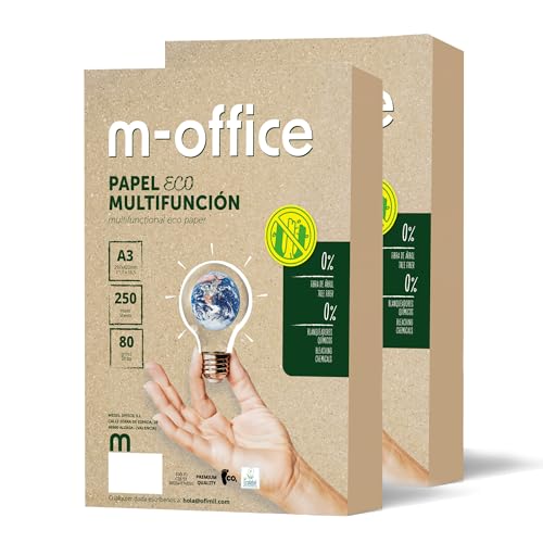 Recyclingpapier, DIN A3, 80 g, Papier für Kopierer und Drucker, 2 Packungen mit 250 Blatt A3, 100% Recyclingpapier, m-office (500 Blatt) von m-office