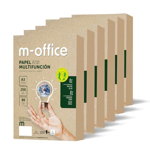 Recyclingpapier, DIN A3, 80 g, Papier für Kopierer und Drucker, 6 Packungen mit 250 Blatt A3, 100% Recyclingpapier, m-office (1500 Blatt) von m-office