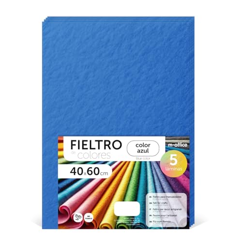 m-office Bastelfilz für DIY-Projekte, Filzplatten in bunten Farben, Weich und Flexibel, Material für Nähen und Patchwork Stoffe, Ideal Handarbeiten, Deko Kunsthandwerk, 40x60cm, (Blau, 5 Stk) von m-office