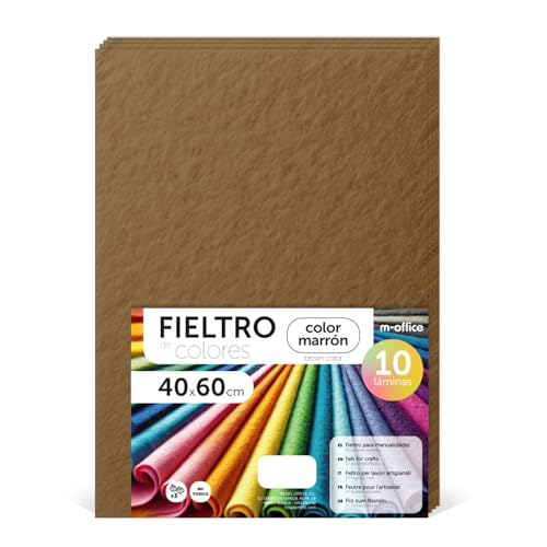 m-office Bastelfilz für DIY-Projekte, Filzplatten in bunten Farben, Weich und Flexibel, Material für Nähen und Patchwork Stoffe, Ideal Handarbeiten, Deko Kunsthandwerk, 40x60cm, (Braun, 10 Stk) von m-office