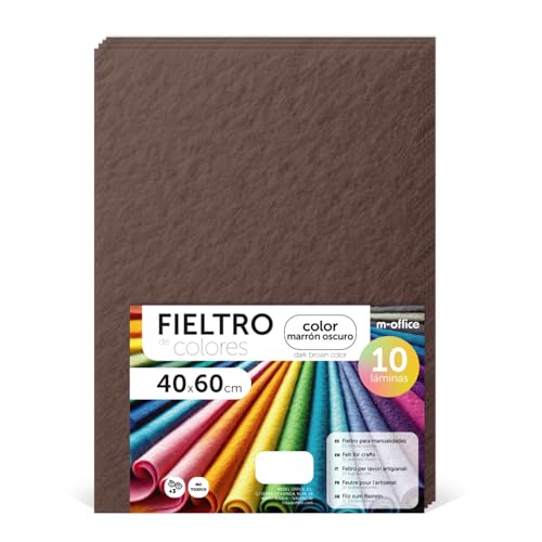 m-office Bastelfilz für DIY-Projekte, Filzplatten in bunten Farben, Weich und Flexibel, Material für Nähen und Patchwork Stoffe, Ideal Handarbeiten, Deko Kunsthandwerk, 40x60cm, (Dunkelbraun, 10 Stk) von m-office