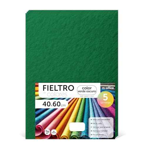 m-office Bastelfilz für DIY-Projekte, Filzplatten in bunten Farben, Weich und Flexibel, Material für Nähen und Patchwork Stoffe, Ideal Handarbeiten, Deko Kunsthandwerk, 40x60cm, (Dunkelgrün, 5 Stk) von m-office