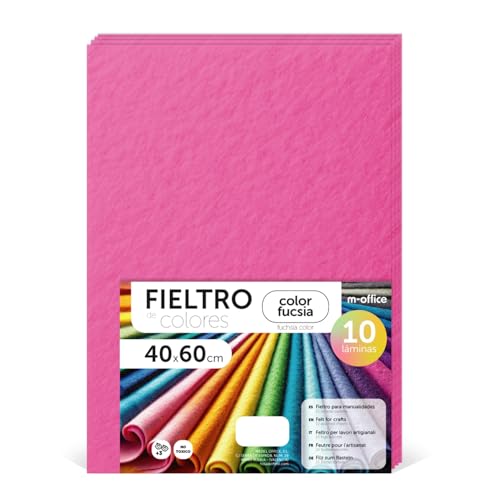 m-office Bastelfilz für DIY-Projekte, Filzplatten in bunten Farben, Weich und Flexibel, Material für Nähen und Patchwork Stoffe, Ideal Handarbeiten, Deko Kunsthandwerk, 40x60cm, (Fuchsia, 10 Stk) von m-office