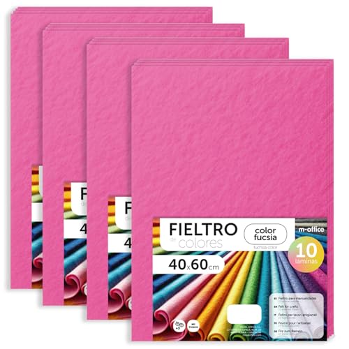 m-office Bastelfilz für DIY-Projekte, Filzplatten in bunten Farben, Weich und Flexibel, Material für Nähen und Patchwork Stoffe, Ideal Handarbeiten, Deko Kunsthandwerk, 40x60cm, (Fuchsia, 40 Stk) von m-office