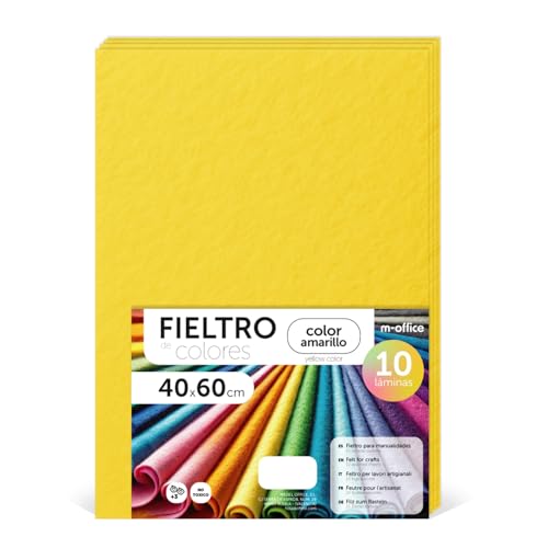 m-office Bastelfilz für DIY-Projekte, Filzplatten in bunten Farben, Weich und Flexibel, Material für Nähen und Patchwork Stoffe, Ideal Handarbeiten, Deko Kunsthandwerk, 40x60cm, (Gelb, 10 Stk) von m-office