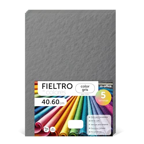 m-office Bastelfilz für DIY-Projekte, Filzplatten in bunten Farben, Weich und Flexibel, Material für Nähen und Patchwork Stoffe, Ideal Handarbeiten, Deko Kunsthandwerk, 40x60cm, (Grau, 5 Stk) von m-office