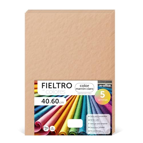 m-office Bastelfilz für DIY-Projekte, Filzplatten in bunten Farben, Weich und Flexibel, Material für Nähen und Patchwork Stoffe, Ideal Handarbeiten, Deko Kunsthandwerk, 40x60cm, (Hellbraun, 5 Stk) von m-office