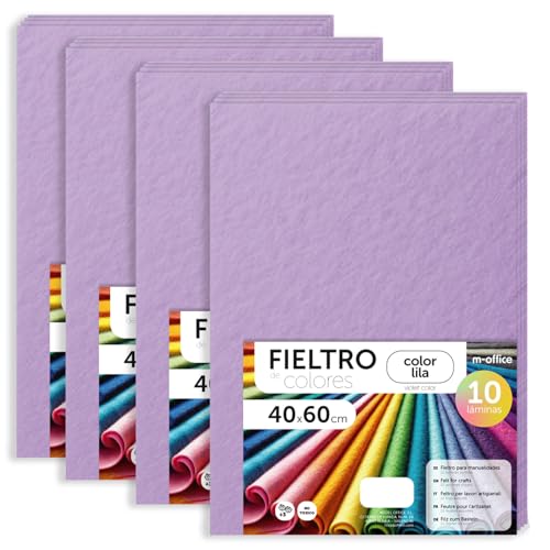 m-office Bastelfilz für DIY-Projekte, Filzplatten in bunten Farben, Weich und Flexibel, Material für Nähen und Patchwork Stoffe, Ideal Handarbeiten, Deko Kunsthandwerk, 40x60cm, (Lila, 40 Stk) von m-office