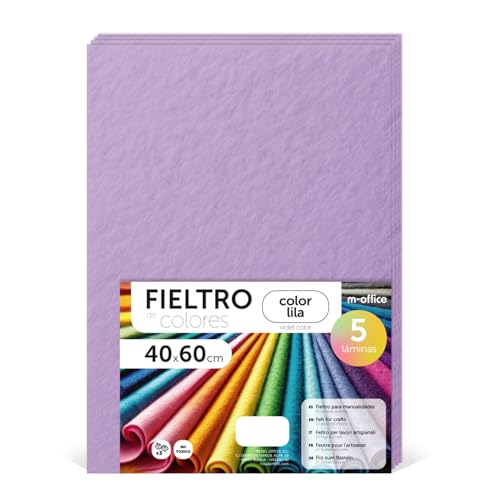 m-office Bastelfilz für DIY-Projekte, Filzplatten in bunten Farben, Weich und Flexibel, Material für Nähen und Patchwork Stoffe, Ideal Handarbeiten, Deko Kunsthandwerk, 40x60cm, (Lila, 5 Stk) von m-office