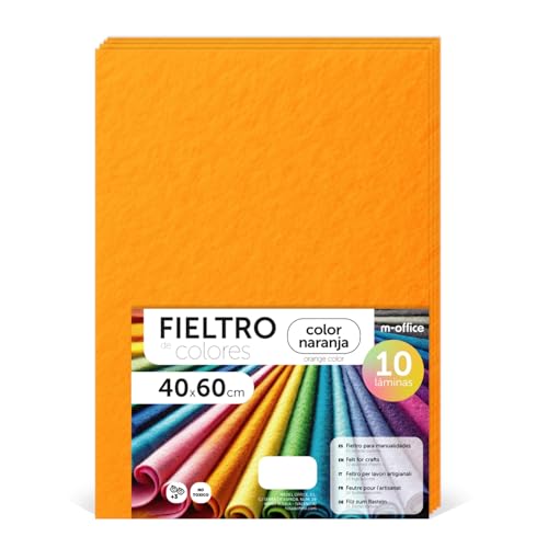 m-office Bastelfilz für DIY-Projekte, Filzplatten in bunten Farben, Weich und Flexibel, Material für Nähen und Patchwork Stoffe, Ideal Handarbeiten, Deko Kunsthandwerk, 40x60cm, (Orange, 10 Stk) von m-office