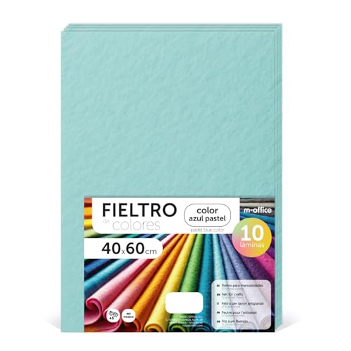 m-office Bastelfilz für DIY-Projekte, Filzplatten in bunten Farben, Weich und Flexibel, Material für Nähen und Patchwork Stoffe, Ideal Handarbeiten, Deko Kunsthandwerk, 40x60cm, (Pastellblau, 10 Stk) von m-office