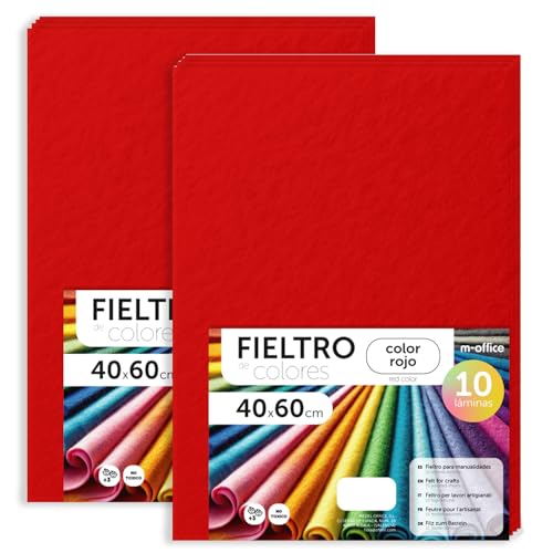 m-office Bastelfilz für DIY-Projekte, Filzplatten in bunten Farben, Weich und Flexibel, Material für Nähen und Patchwork Stoffe, Ideal Handarbeiten, Deko Kunsthandwerk, 40x60cm, (Rot, 20 Stk) von m-office