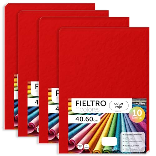 m-office Bastelfilz für DIY-Projekte, Filzplatten in bunten Farben, Weich und Flexibel, Material für Nähen und Patchwork Stoffe, Ideal Handarbeiten, Deko Kunsthandwerk, 40x60cm, (Rot, 40 Stk) von m-office