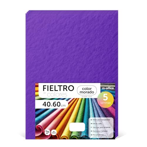 m-office Bastelfilz für DIY-Projekte, Filzplatten in bunten Farben, Weich und Flexibel, Material für Nähen und Patchwork Stoffe, Ideal Handarbeiten, Deko Kunsthandwerk, 40x60cm, (Violett, 5 Stk) von m-office