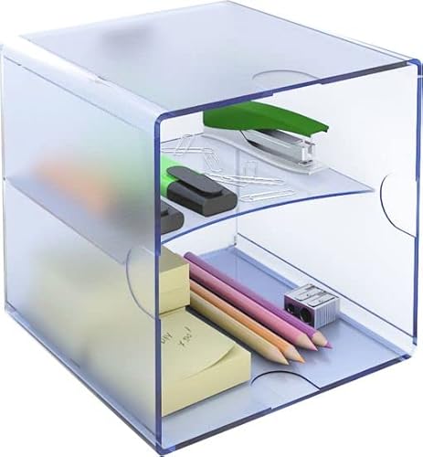 m-office Kali Modularer Organizer, stapelbar, aus transparentem Polystyrol, mit 2 getrennten Fächern durch eine Trennwand (blau, transparent) von m-office