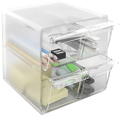 m-office Kali Modularer Organizer, stapelbar, aus transparentem Polystyrol, mit 4 kleinen Schubladen (transparentes Glas) von m-office