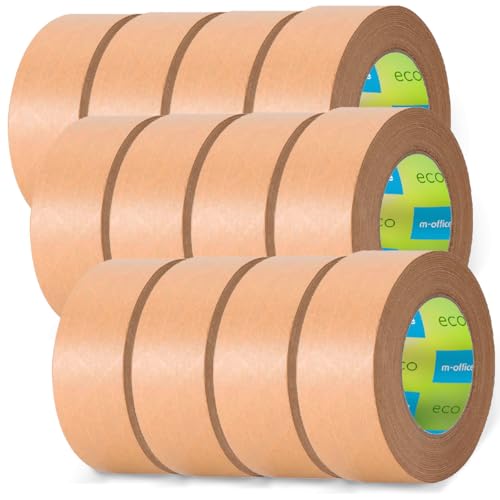 m-office Papierklebeband Kraftpapier, Klebeband für Kartonverpackungen, Versand, Umzüge und Bastelarbeiten, Verpackungsband, Braunes Kraftpapier Klebeband (12 Stk, 50mmx50m) von m-office