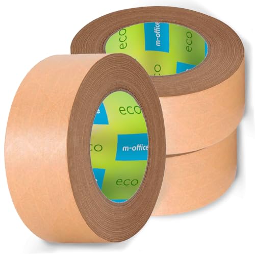 m-office Papierklebeband Kraftpapier, Klebeband für Kartonverpackungen, Versand, Umzüge und Bastelarbeiten, Verpackungsband, Braunes Kraftpapier Klebeband (3 Stk, 50mmx50m) von m-office