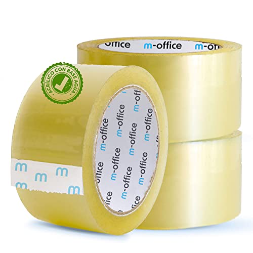 OFITURIA m-office Transparentes Klebeband, selbstklebendes Verpackungsband für Kartons, Versand, Umzüge und Handwerk, sicheres und robustes transparentes Papier (48 mm x 66 m, x3) von m-office