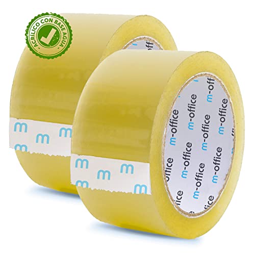 OFITURIA m-office Transparentes Klebeband, selbstklebendes Verpackungsband für Kartons, Versand, Umzüge und Handwerk, sicheres und robustes transparentes Papier (36 mm x 66 m, x2) von m-office