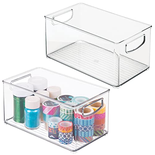 mDesign 2er-Set Aufbewahrungsbox für Bastelbedarf – vielseitig verwendbarer Behälter mit Griffen – Box für Glasperlen, Moosgummi, Wolle oder Stoffbänder – durchsichtig von mDesign