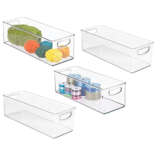 mDesign 4er-Set Aufbewahrungsbox für Bastelbedarf – vielseitig verwendbarer Behälter mit Griffen – längliche Box für Glasperlen, Moosgummi, Wolle oder Stoffbänder – durchsichtig von mDesign